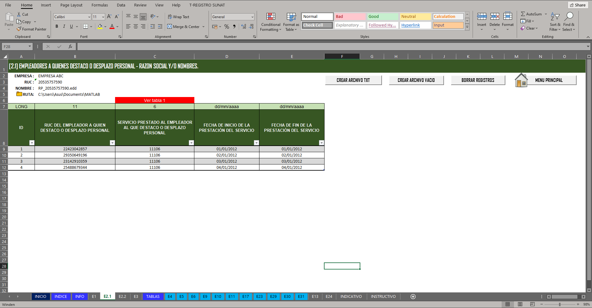 MACRO Carga masiva T-Registro